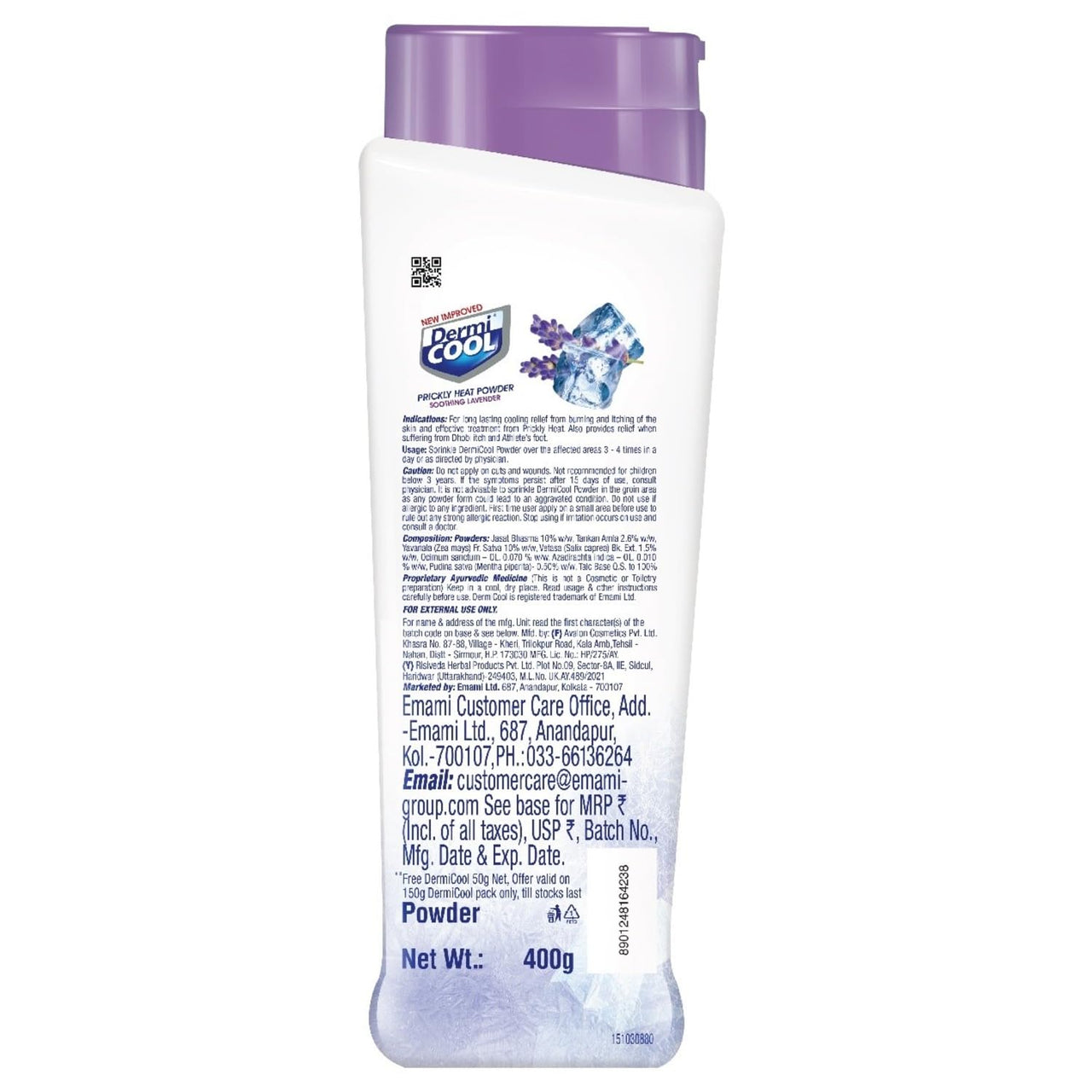 Dermicool Unisex,Adults,Kids Prickly Heat Powder Soothing Lavender, 400G