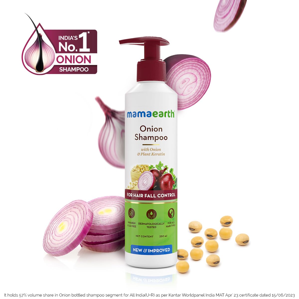 Mamaearth Onion Shampoo for Hair Growth and Hair Fall Control with Onion and Plant Keratin | Reduces Hair Fall | Strengthens & Smoothens Hair | For Men & Women | 250ml