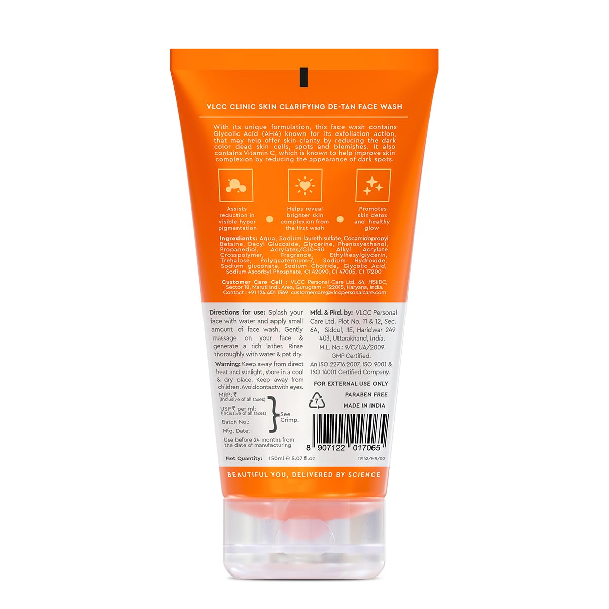 VLCC Clinic Skin Clarifying De-Tan Face Wash - 150ml | Anti-Tan Face Wash | Glycolic Acid & Vitamin C Facewash | Anti-Blemish Properties, Targets Dead Skin Cells and Pigmentation
