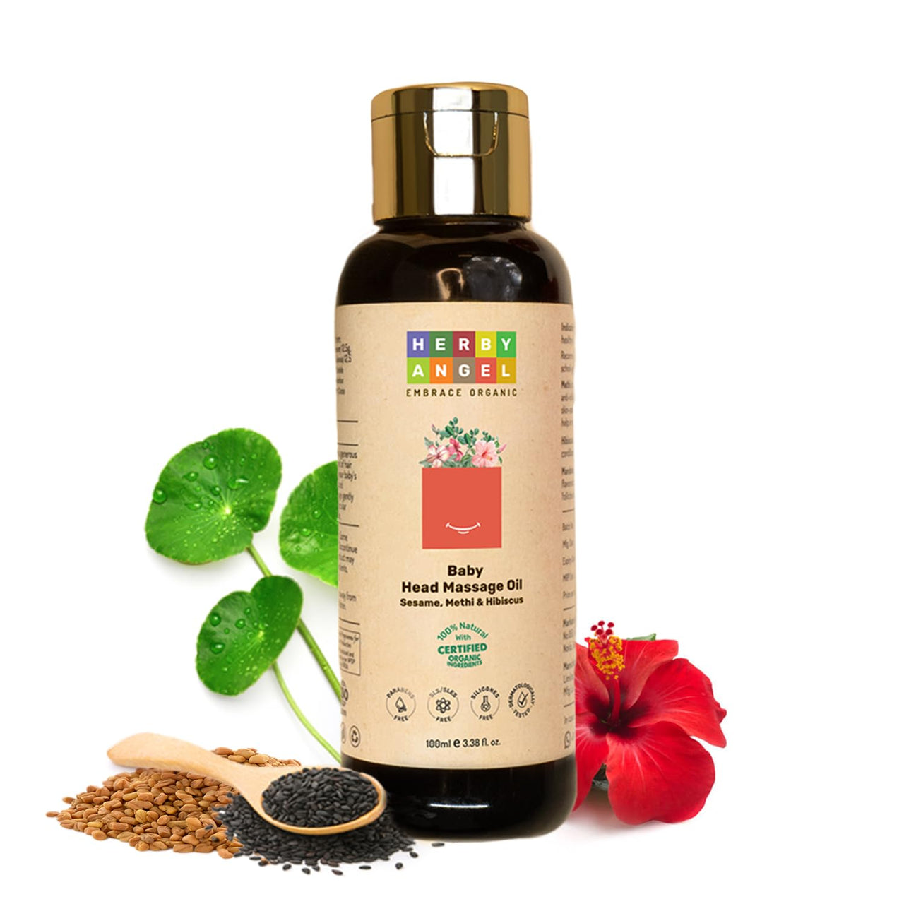 Herby Angel Head Massage Oil for Babies and Kids, Nourishes Scalp and Hair Texture, Hair Oil with Amla and Methi, Soothes Cradle Cap, Dermatalogically tested, Gentle Baby Hair Oil, 100ml