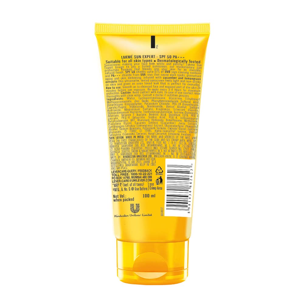 Lakmé Sun Expert Tinted Sunscreen For Dry Skin Type 50 Spf, 100 G & Absolute Perfect Radiance Brightening Day Crème (Cream) With Niacinamide & Micro Crystals 50G Pack of 2