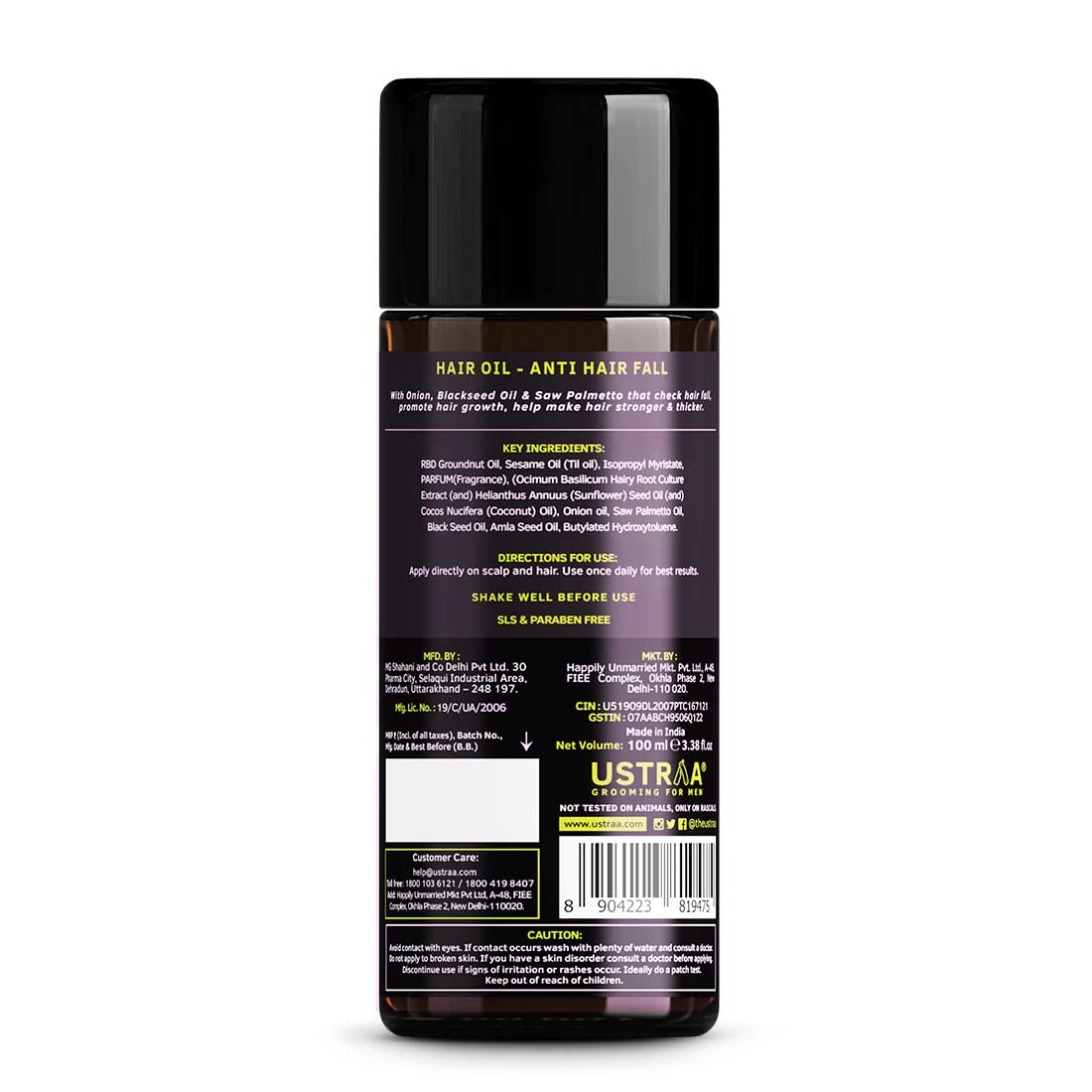 Ustraa Anti Hair Fall Oil - 100ml | With Onion Oil, Blackseed | Hair Fall Control with Saw Palmetto | Reduce Hair Fall | Promote Hair Growth | No Parabens