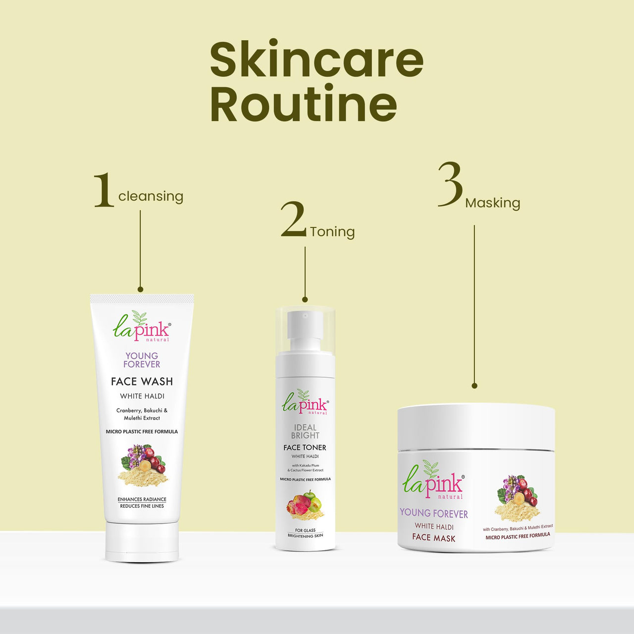 La Pink Young Forever White Haldi Face Wash | Deep Cleansing & Brightening | Anti-Aging & Pigmentation Control | With Cranberry, Bakuchi & Mulethi | Soothes & Protects Skin | 100% Microplastic-Free | All Skin Types | 100ml