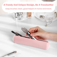 TS WITH TECHSUN Silicone Makeup Brush Holder, Beauty Storage Case Organiser for Makeup Face Brushes & Cosmetics, Magnetic Anti-Fall Out, Soft & Sleek Makeup Tools Organizer for Travel (Light Pink)