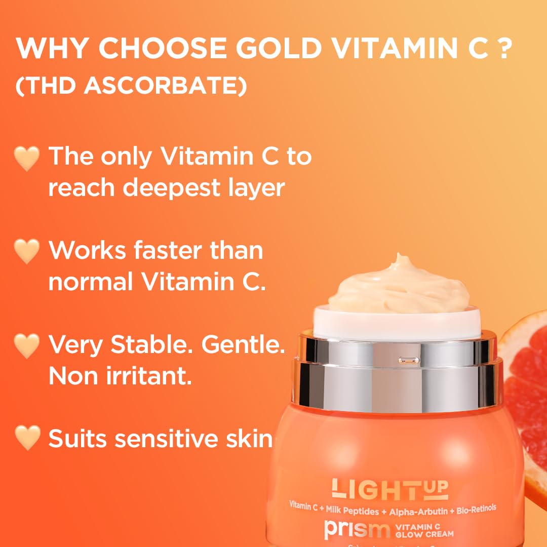 Light Up Beauty Prism Vitamin C Face Cream with Alpha Arbutin and Bio-Retinols | Face Cream for Pigmentation, Ageing and Collagen | Lightweight cream for Dry Skin, Normal Skin & Sensitive skin - 50gm