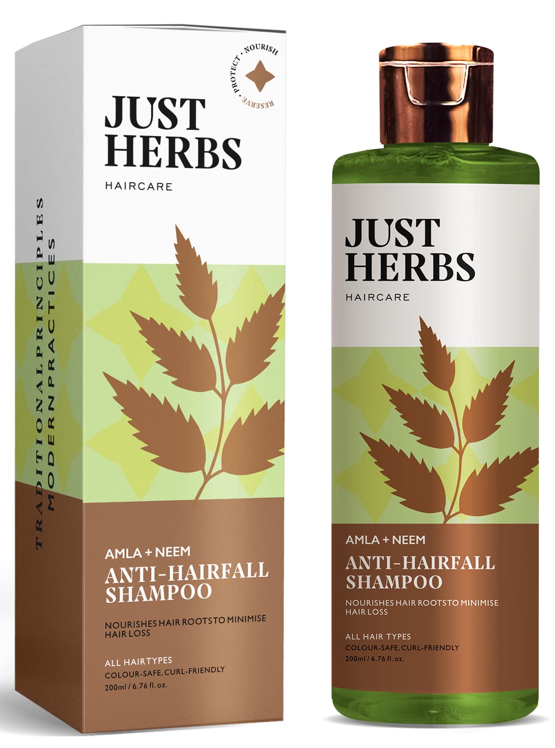 Just Herbs 8 In 1 Root Nourishing Amla Neem Hair Fall Control Shampoo For Men & Women - Suitable For Oily Hair Scalp, Sulphate & Paraben Free 200 Ml