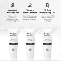 VLCC Diamond Facial Kit - 60g | Skin purifying with Parlour Glow | Improves Elasticity, Brightens and Lightens Patchy Damaged Skin | With Colloidal Diamond, Jojoba Oil, Olive Oil & Aloe Vera.
