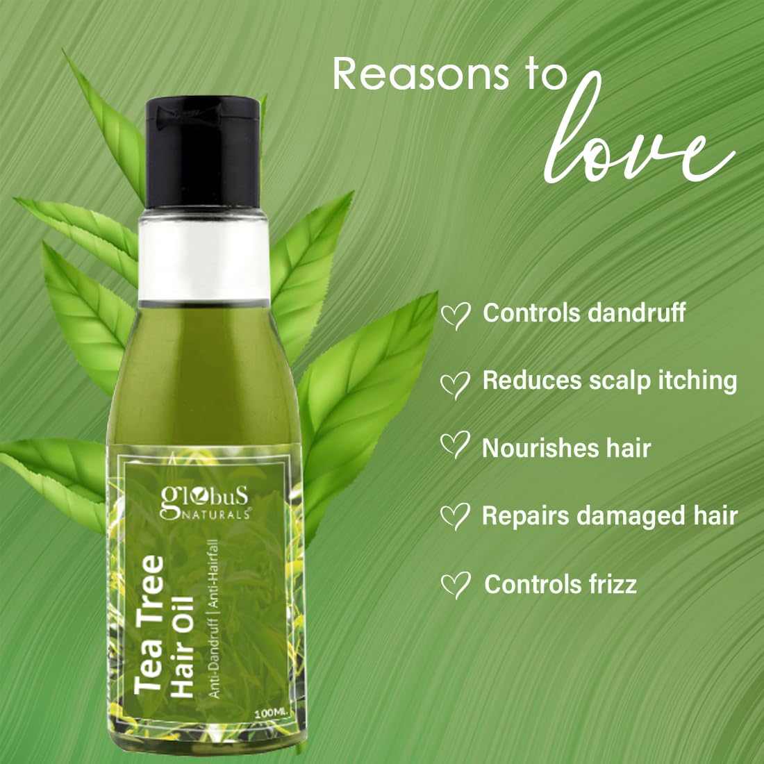 Globus Naturals Tea tree Hair Oil 100 ml, for dandruff & ichy scalp conditions, with 14 ayurvedic herbs, 100% Natural & Organic, SLS Free, Paraben Free