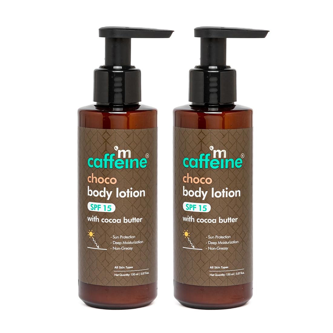 mCaffeine Deep Moisturizing Choco Body Lotion with SPF for Sun Protection (Pack of 2) | All Season Moisturizer for Body with Cocoa Butter & Shea Butter | Non-Sticky Body Lotion for Women & Men (300ml)