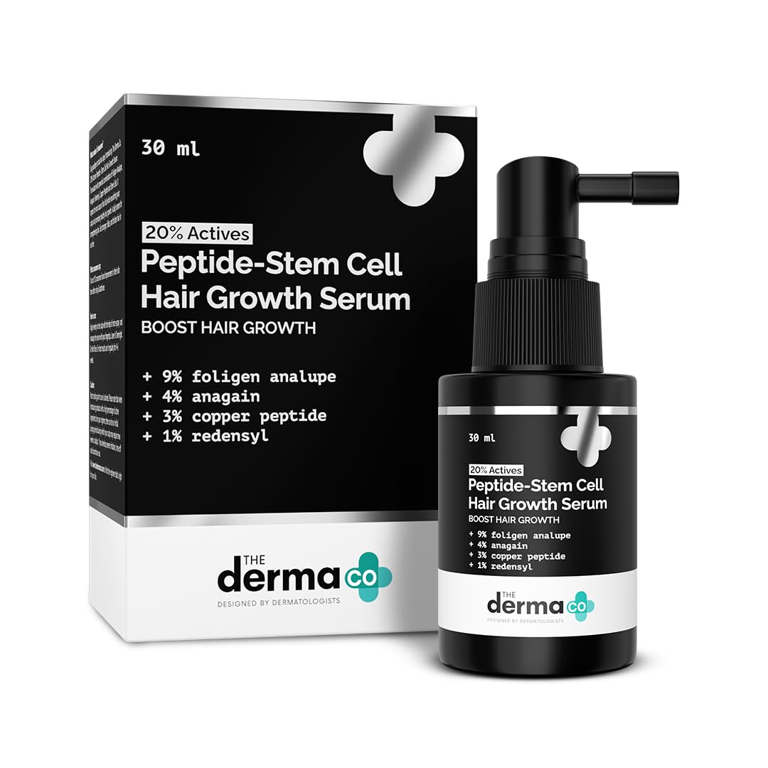 The Derma Co 20% Actives Peptide Stem Cell Hair Growth Serum-30Ml|With 9% Foligen Analupe|4% Anagain|3% Copper Peptide|1% Redensyl|Boosts Hair Growth|Promotes Healthy Scalp|For All Hair Types