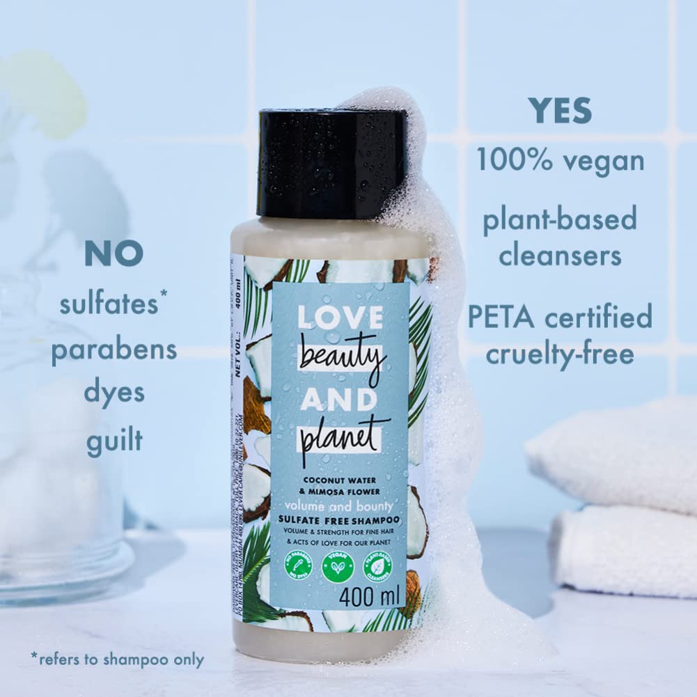 Love Beauty & Planet Coconut Water and Mimosa Flower Volume and Bounty Shampoo & Conditioner, No Parabens, No Dyes, 100% Organic Coconut Oil, 200ml