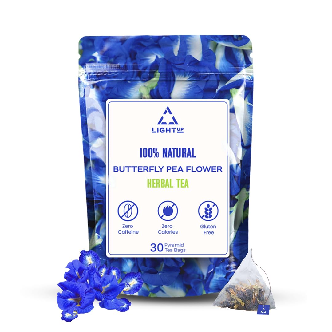 Light Up Butterfly Pea Flower Tea | Natural Herbal Tea | Caffeine-Free | Rich in Antioxidants, Weight Management, Hydrates Skin | No Preservatives | (Shankpushpi) (Pack of 30)
