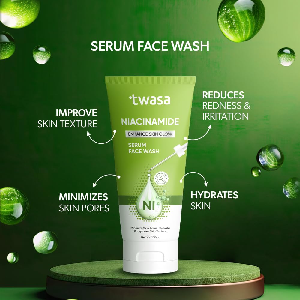 Twasa Niacinamide Serum Face Wash for Boosts Hydration, Reduces Pores & Improve Skin Texture | Enhance Skin Glow Face Wash For All Skin Types | Paraben & Sulphate Free, 100ml