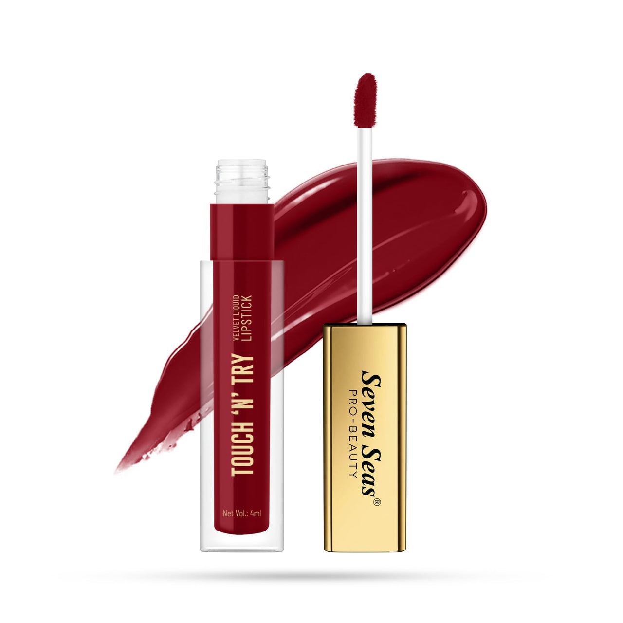 Seven Seas Touch N Try Velvet Liquid Lipstick | Matte Finish | One Swipe Application | Non Transfer | Water Proof | Liquid Lipstick for Women | Long Lasting Stay Up to 8 Hours (19, 4ML)