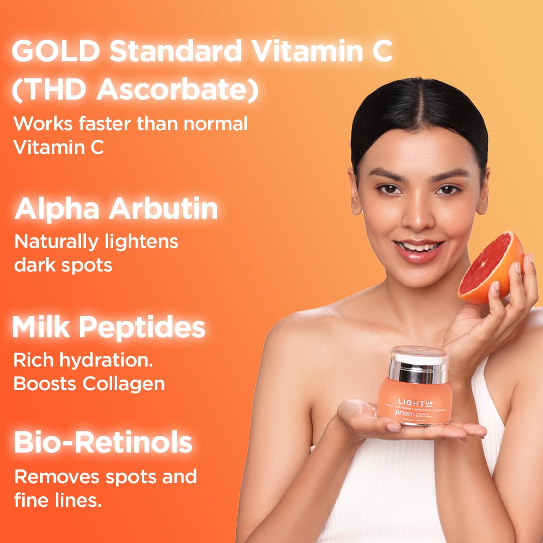 Light Up Beauty Prism Vitamin C Face Cream with Alpha Arbutin and Bio-Retinols | Face Cream for Pigmentation, Ageing and Collagen | Lightweight cream for Dry Skin, Normal Skin & Sensitive skin - 50gm