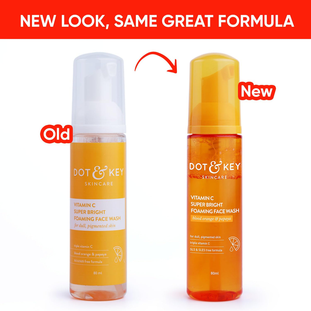 DOT & KEY Vitamin C Super Bright Foaming Face Wash For Dull&Pigmented Skin|With Triple Vitamin C,Blood Orange&Papaya|Sulphate Free|For All Skin Types|For Women&Men|Travel Edition|80Ml