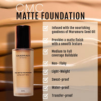 Charmacy Milano Matte Foundation 02 Cream- 30 Ml,With Spf 25 Sun Protection, Buildable Coverage,Instant Hydrating,Light Weight,Suitable For All Skin Types,Seamless Blend,Flawless Finish,No Tube