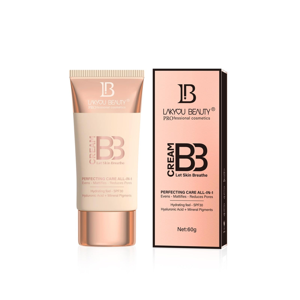 Lakyou Beauty BB Cream Let Skin Breathe - Perfecting Care All-in-One, Evens, Mattifies, Reduces Pores, Hydrating with SPF 30, Hyaluronic Acid & Mineral Pigments, 60ml (03(Natural Beige), 60)