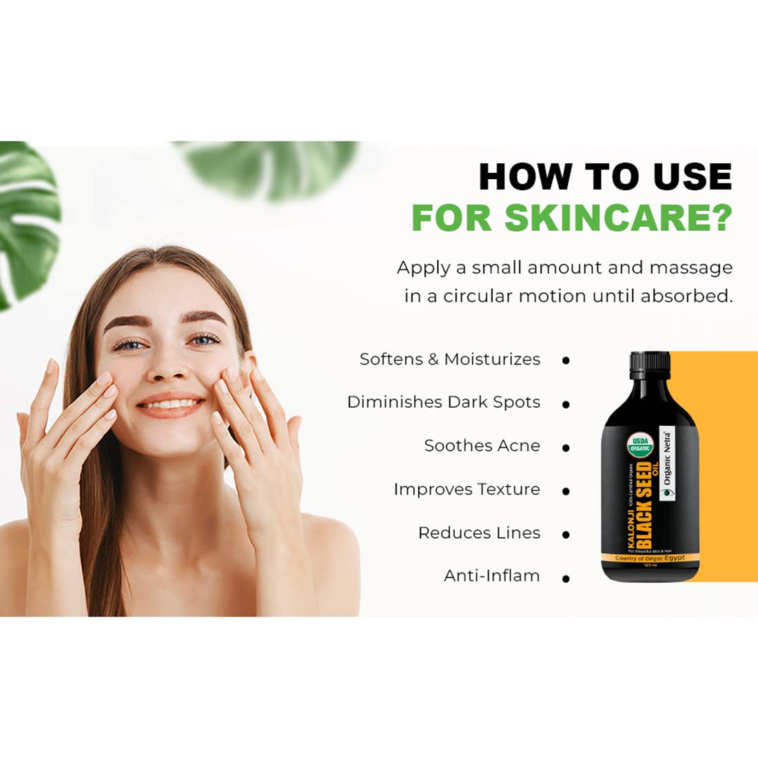 Organic Netra Pure Certified Organic Black Seed Kalonji Oil for Skin & Hair | Retains Shine and Moistures Skin - 100ml
