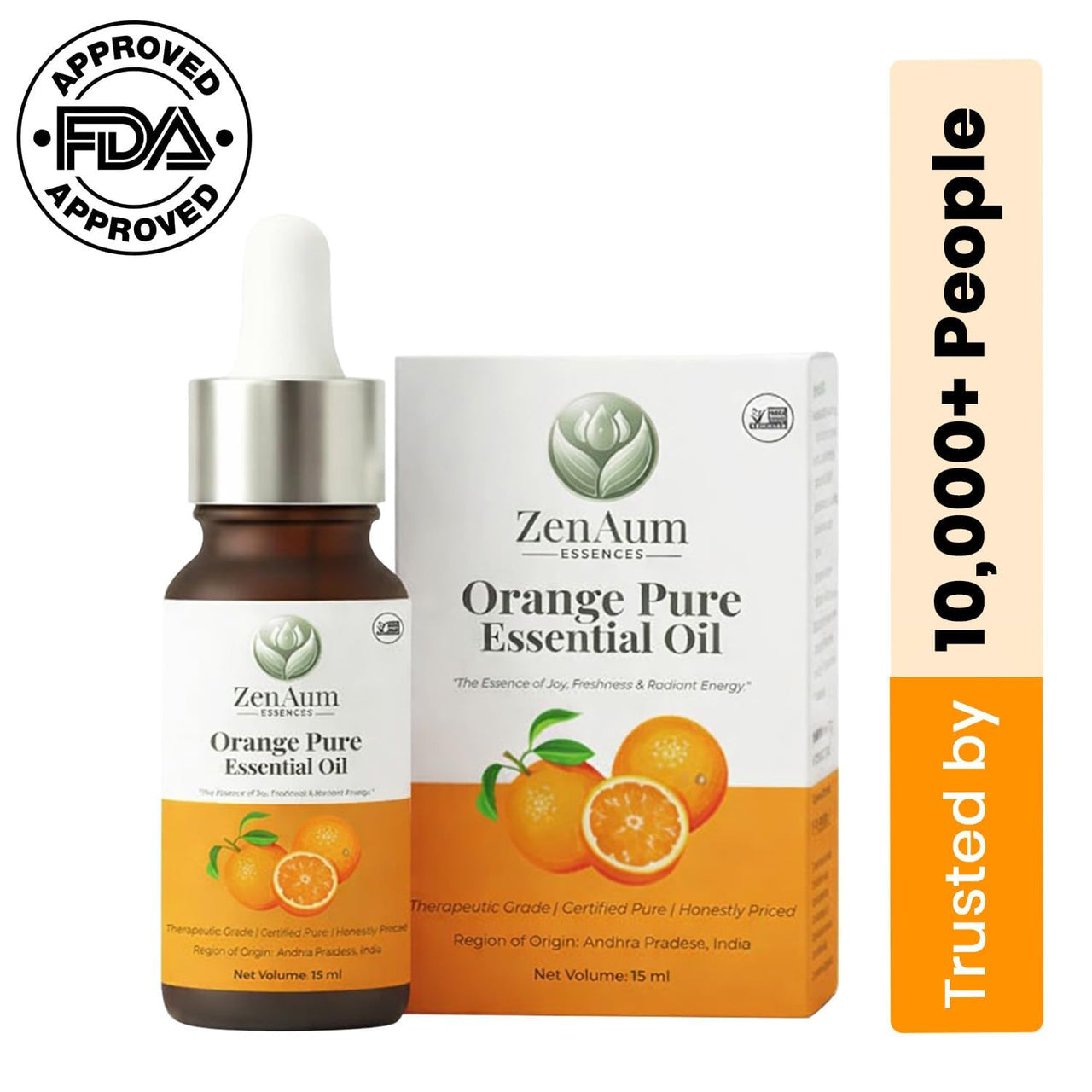 Zenaum Essences 100% Natural Orange Therapeutic Grade Essential Oil | 15ml (Pack of 2)| Mood Uplifting, Skin Brightening & Aromatherapy Sourced from Andhra Pradesh, India | GMP, ISO & IFRA Certified