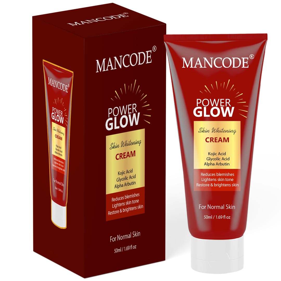 Mancode Power Glow Skin Glowing Cream with Kojic Acid, Glycolic Acid & Alpha Arbutin | Brightening & Hydrating Formula for Men | Reduces Dark Spots & Uneven Skin Tone | 50ml