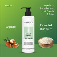 Elibliss Smooth & Shine Shampoo with Fermented Rice Water & Amino | Strengthens, Smoothens & Adds Shine | Hair Care for Dry, Frizzy, or Dull Hair | Sulfate-Free 475ml Pack of 2