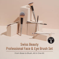 Swiss Beauty Professional Face & Eye Brush Set of 6 with Synthetic Fibres and Easy Blending For Cream, Liquid & Powder Formulation
