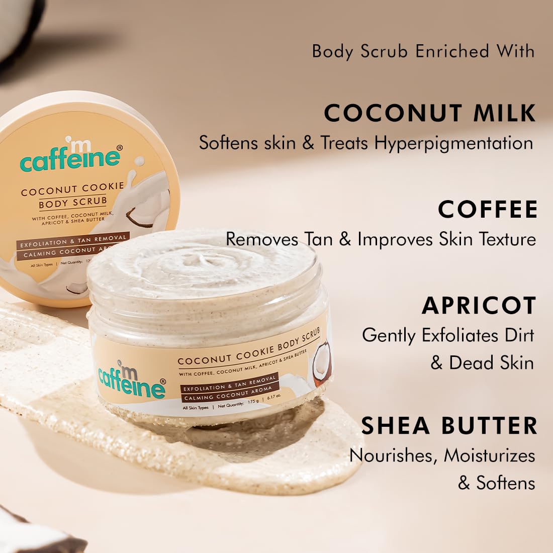 mCaffeine Tropical Coconut Cleanse & Detan Set for Glowing Skin| Mildly Cleanses, Exfoliates, Removes Tan| Coconut Body Wash - 300ml & Coconut Body Scrub - 175 g| Calming Coconut Aroma for Men & Women