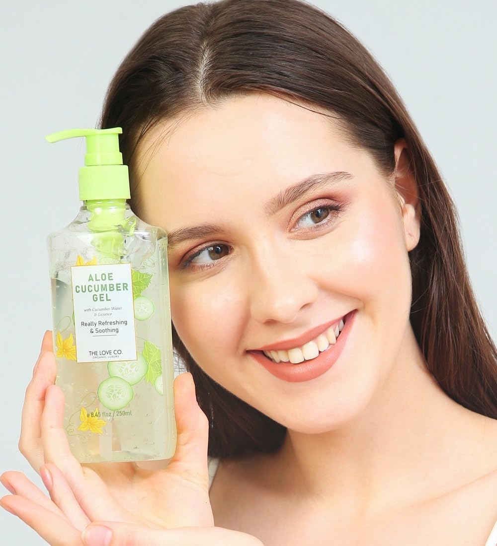 THE LOVE CO. Aloe Vera & Cucumber Extract Gel - 250ml | Refreshing Hydration & Soothing Formula | Natural Moisturizer for Face and Body | Suitable for All Skin Types