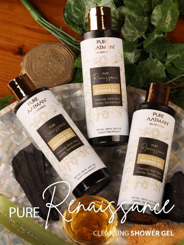 PURE AATMAN Cleansing Shower Gel With Charcoal | Moisturizing, Refreshing,Hydrating | and Body Lotion with Aloe vera Shea butter Vitamin E | dry skin