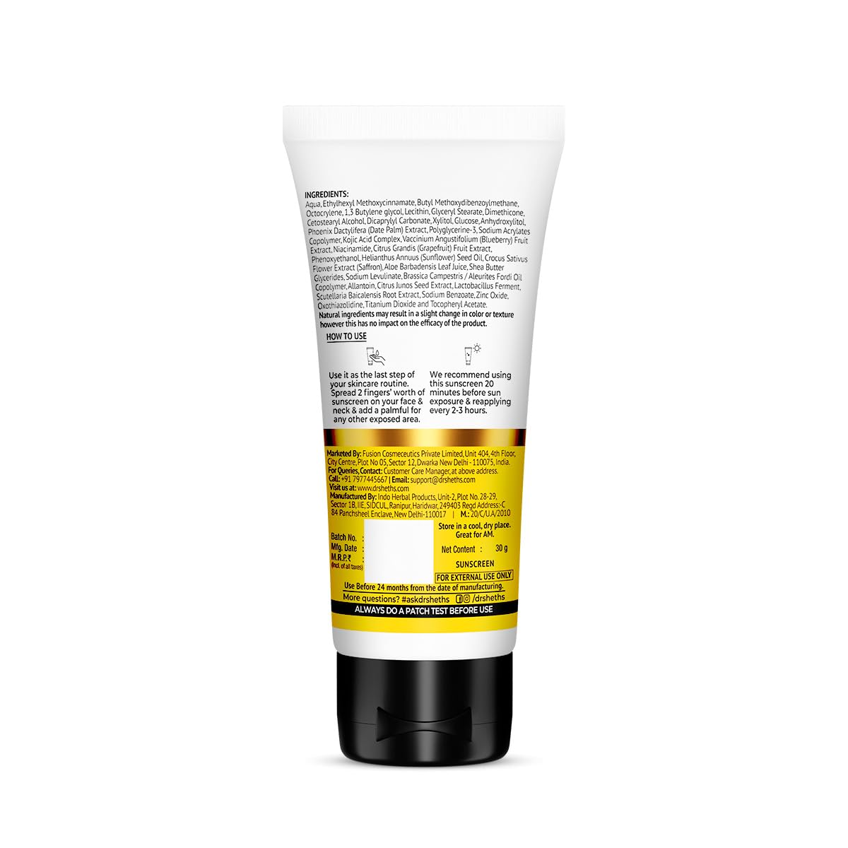 Dr. Sheth's Kesar & Kojic Acid Sunscreen with SPF 50 Pa++++ | For Pigtation-Free Skin | No White Cast & Light Weight | For Daily Moisturization | For All Skin Types | 30 g