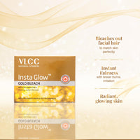 VLCC Gold Facial Kit, Bright & Glowing Skin - 60g and VLCC Insta Glow Gold Bleach - 30g | For Instant Fairness & Glowing Skin with Gold, and Turmeric.