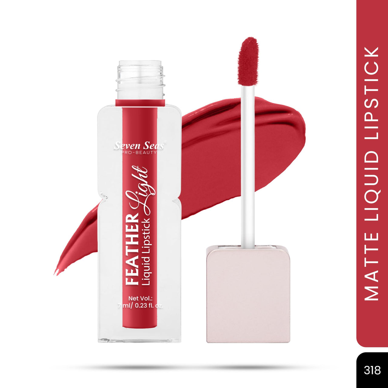 Seven Seas Feather Light Liquid Lipstick | Matte Finish Liquid Lipstick | Long Lasting | Non Transfer | One Coat Application | Stay Upto 12 Hours (318, 6ml)