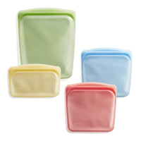 Stasher Reusable Silicone Storage Bag, Food Storage Container, Microwave and Dishwasher Safe, Leak-free, Bundle 4-Pack, Green + Red + Blue + Yellow