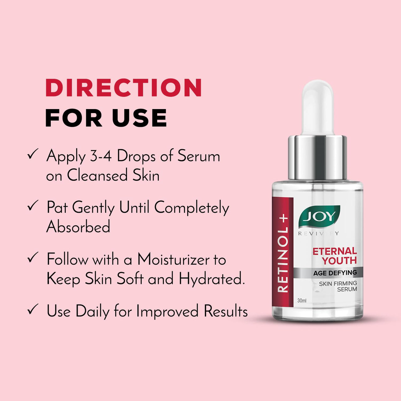 Joy Eternal Youth Retinol Face Serum for Anti Ageing | Skin Firming Serum with Powerful Ingredients to Fight Premature Skin Aging | Suitable For All Skin Types (30ml)