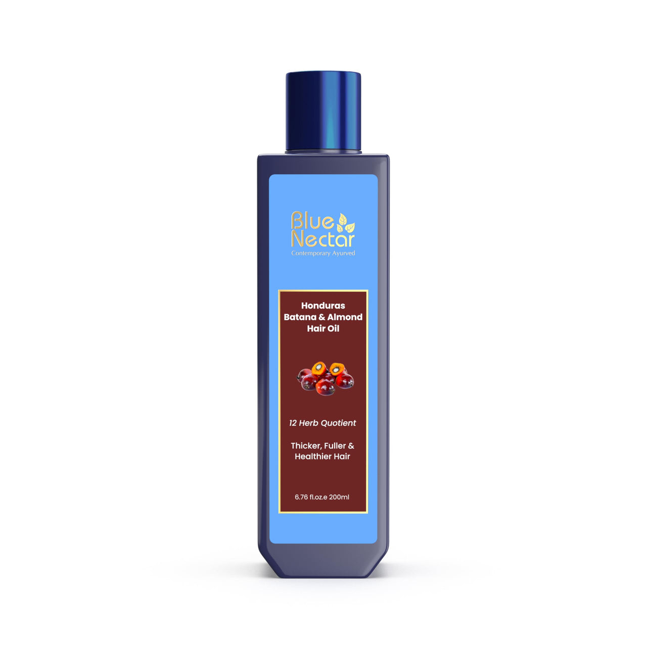 Blue Nectar Batana Oil for Thicker Hair | Pure Honduras Batana Oil for Hair Growth with Organic Almond Oil | Ayurvedic Hair Growth Oil for Stronger Hair (12 Herbs, 200 ml)