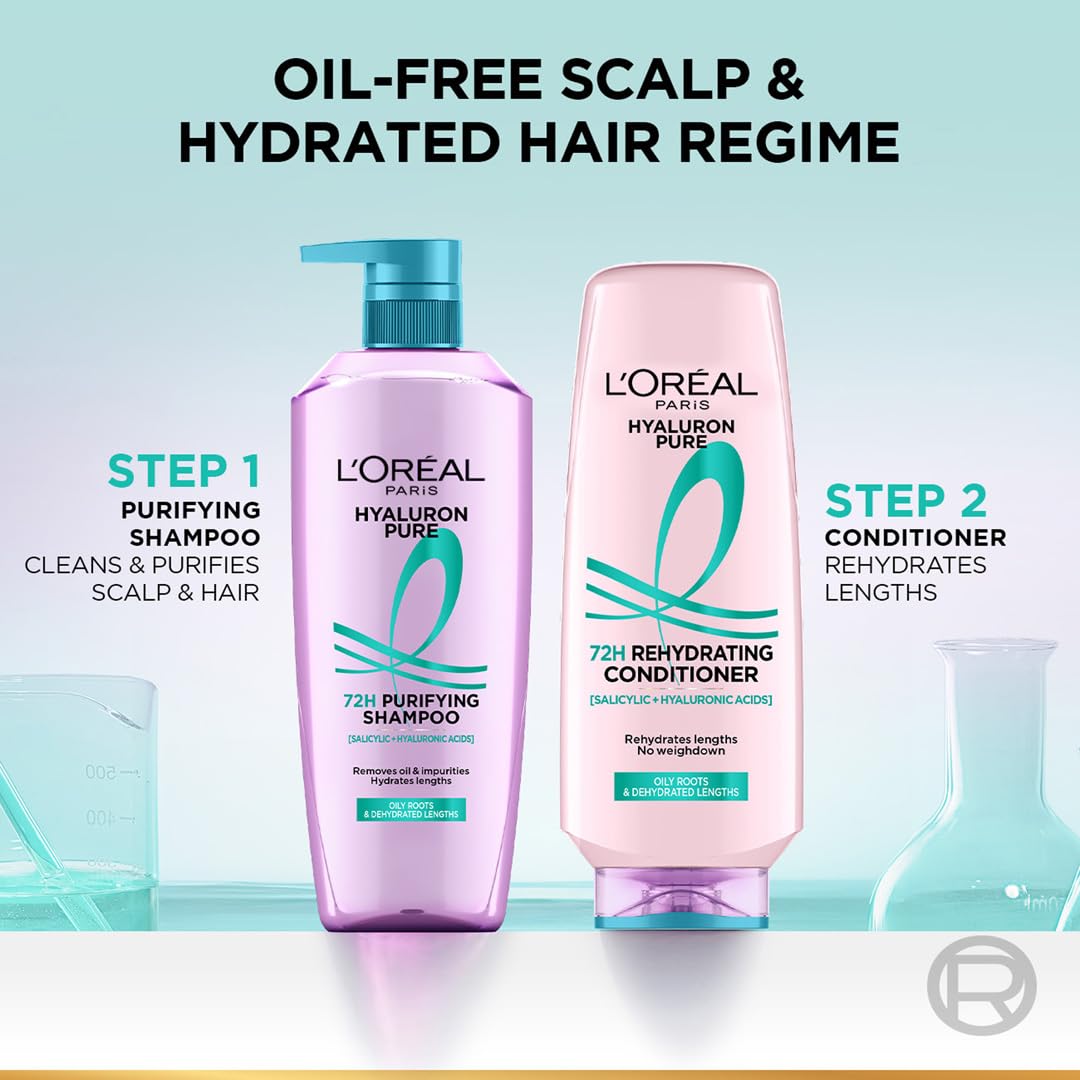 L’Oréal Paris Hyaluron Pure 72H Purifying Shampoo, For oily scalp & dry hair with salicylic and hyaluronic acid, 800 ml
