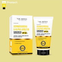 Dr. Sheth's Ashwagandha & Alpha Arbutin Sunscreen SPF 50+ PA++++ | 2 in 1 Solution for Hyper Pigmentation and UV Protection | Anti Tan & Dark Spots | 50g For All Skin Type