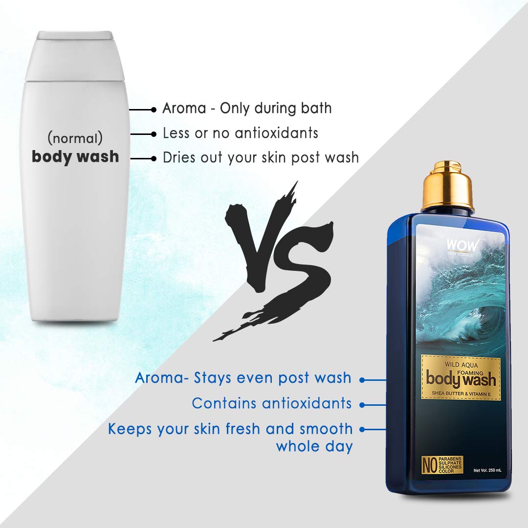 Wow Skin Science Wild Aqua Foaming Body Wash - No Parabens, Sulphate, Silicones & Color, 250 Ml