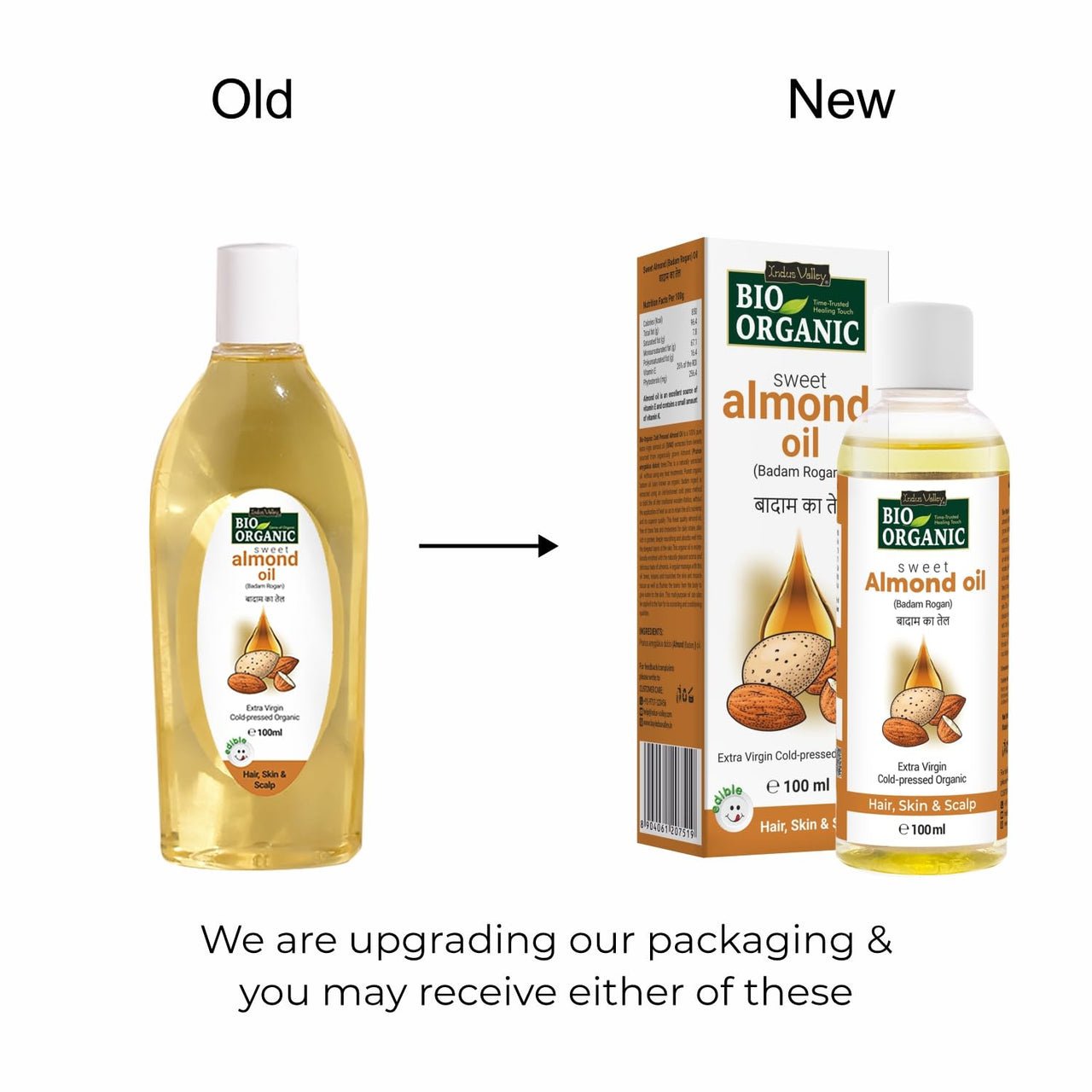 INDUS VALLEY Roghan Badam Sweet Almond Oil for Hair & Skin No Mineral Oil & Sulphate - Set of 2 (100ml*2=200ml)