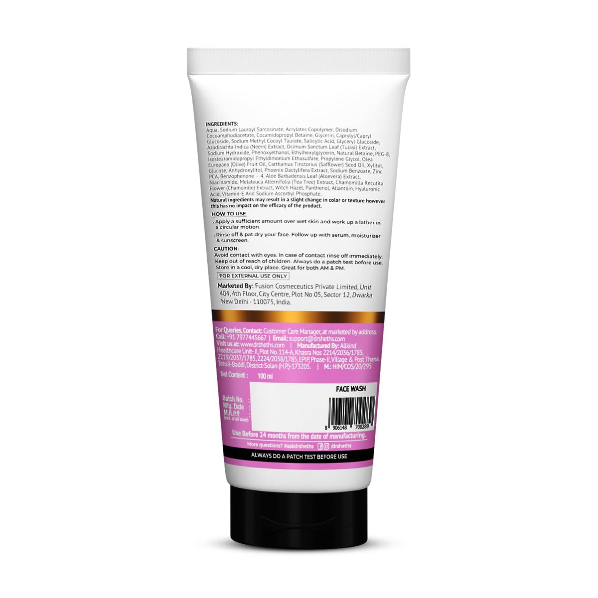 Dr. Sheth's Neem & 2% Salicylic Acid Face Wash | For Oily & Acne Prone Skin | With 1% Zinc PCA, Vitamin E, C & B5 | Deeply Cleanses | Exfoliates Skin | Prevents Acne | For Men & Women | 100ml