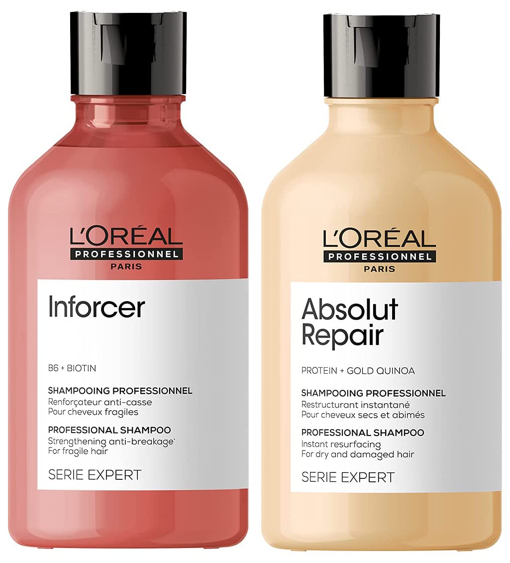 L'OREAL PROFESSIONNEL PARIS Serie Expert Inforcer Shampoo 300 Ml & Absolut Repair Shampoo With Protein And Gold Quinoa For Dry And Damaged Hair, Serie Expert, 300Ml