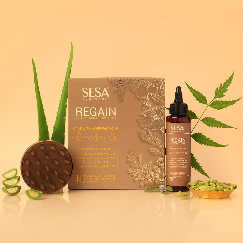 SESA Ayurvedic Rephase 2 Step Hair Oil Growth Kit With 26 Herbs And 6 Essential Oils Promotes Hair Growth Help Reduces Hair Fall With Massager Natural Hair Oil For Women And Men, 100 Ml