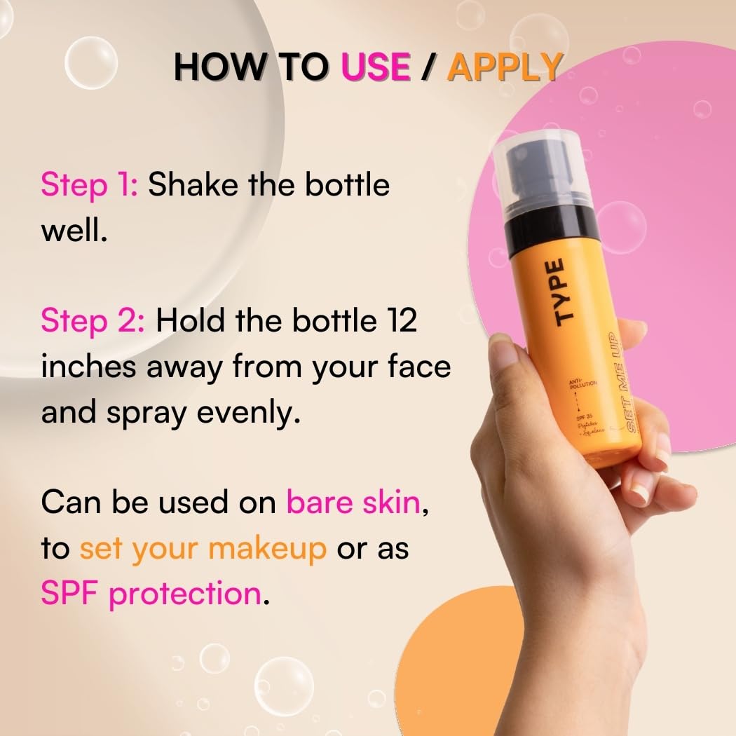 TYPE BEAUTY INC. Mattifying Setting Spray with SPF 35 PA++++ | 12Hr Long-Lasting & Waterproof | Matte Finish for Oily & Acne-Prone Skin | Oil Control & Lightweight | Makeup Fixer | 60ML