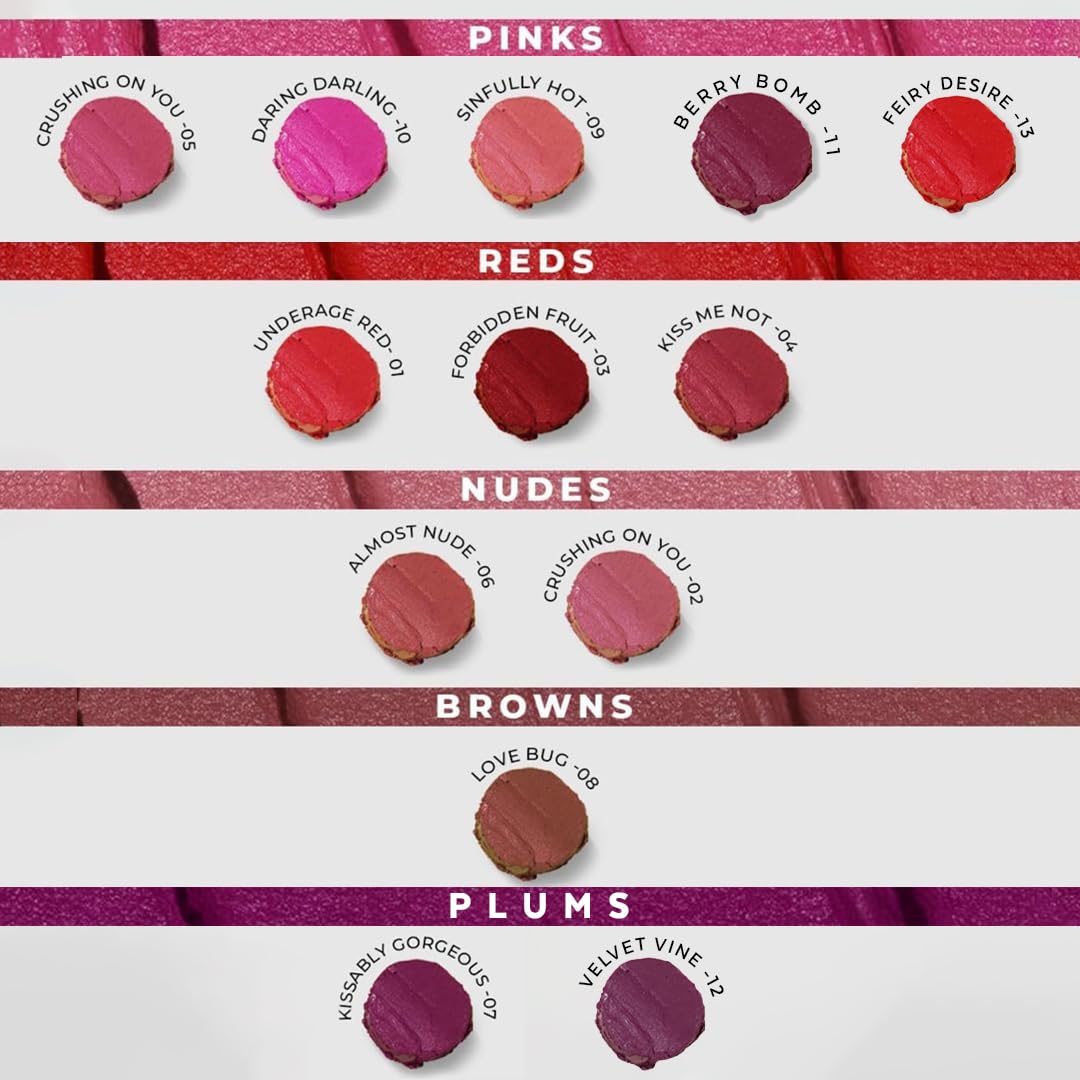 SOKU Censored Matte Long Lasting Lipstick for Women | Creamy Lipstick | Enriched with Jojoba Oil | Moisturising & Waterproof | Smooth Finish & Lightweight (Daring Darling 10) - 4.2g