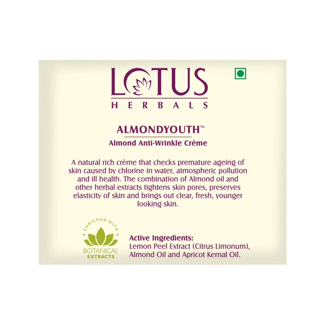Lotus Herbals Almondyouth Almond Anti-Wrinkle Cream, 50g x Pack of 2