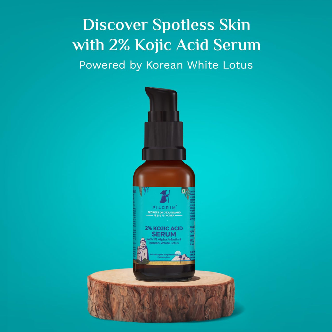 Pilgrim 2% Kojic Acid Serum for face (30 ml) with 1% Alpha Arbutin & Korean White Lotus For Acne & Darks spots| Anti-pigmentation Face Serum For Men & Women | For All Skin Types