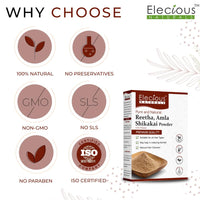 Elecious Pure Amla, Reetha, Shikakai Powder for Hair | Natural Hair Cleanser | 100% Natural, No Chemical or Preservative | SLS, Paraben-Free | Prevents Hairfall & Dandruff, Boost Hair growth