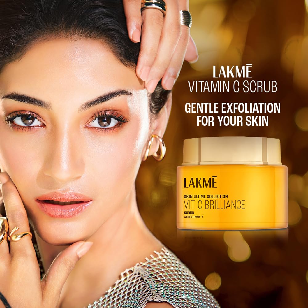 Lakmé 9To5 Vitamin C+ Scrub| Gentle Exfoliator | Removes Dirt & Impurities | Contains Licorice Extract & Walnut Shell Powder For Dry, Normal, Oily, Sensitive & Combination Skin| 50 G