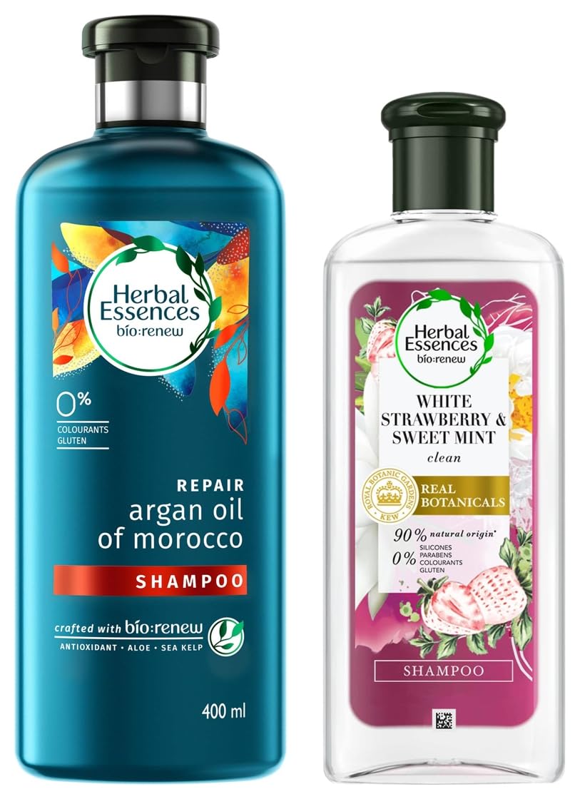Herbal Essences bio:renew Argan Oil of Morocco SHAMPOO, 400ml & Herbal Essences White Strawberry & Sweet Mint SHAMPOO, 240 ML
